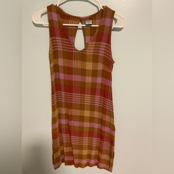 Kavu Plaid Mini Dress in Pink and Brown - Picture 1 of 2